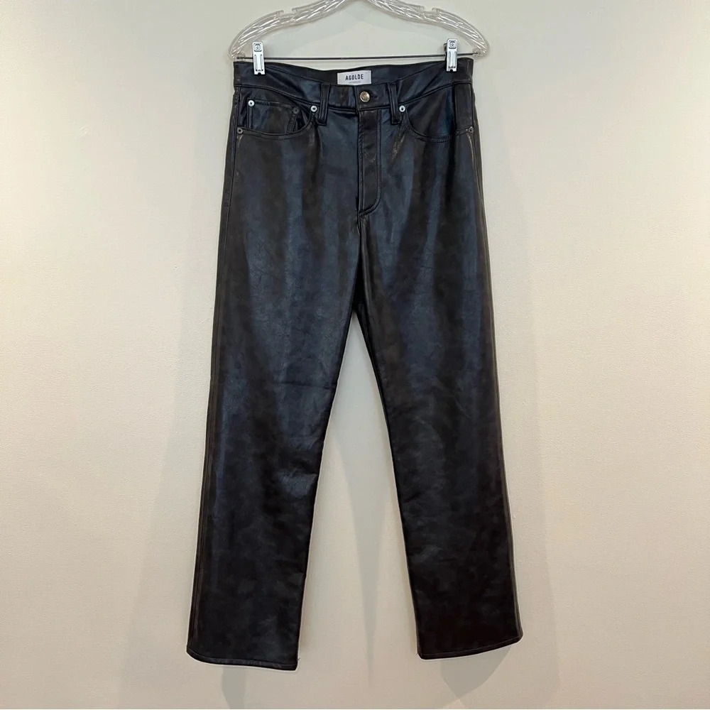 AGOLDE Sloane 100% Leather Gray Relaxed Baggy Classic Straight Leg Pants 27